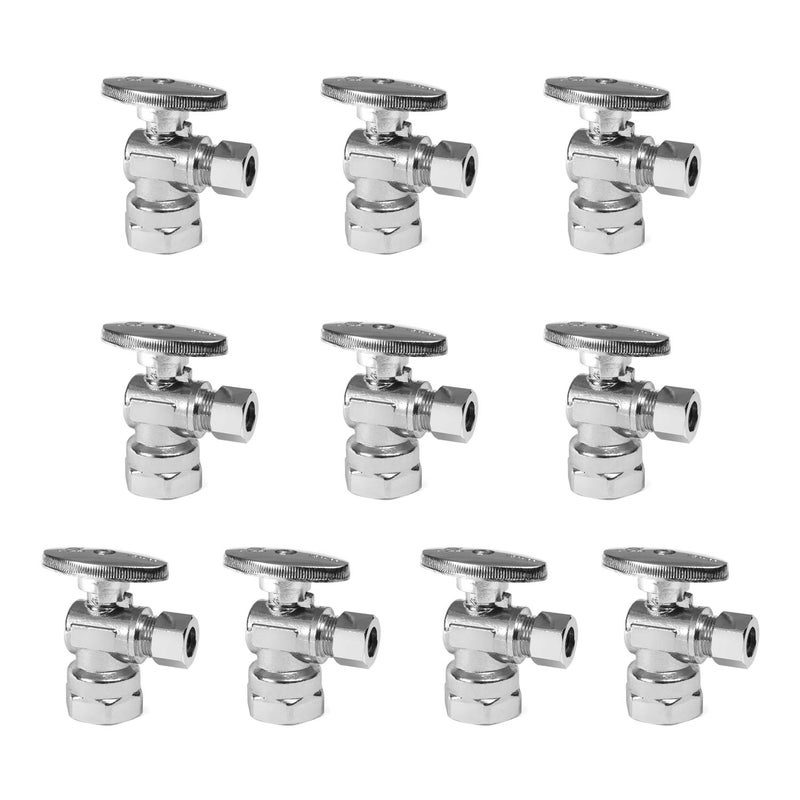 EFIELD (Pack of 10) EFIELD 1/2" FIP Iron Pipe x 3/8" Compression Chrome 1/4-Turn Angle Stop Water Shut-off Ball Valve,(VALVE054-10PCS) - Image 1